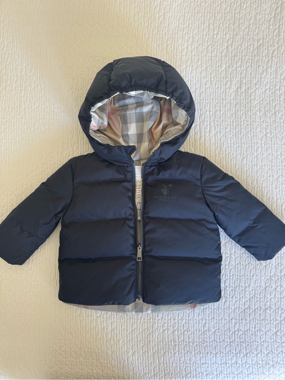 Burberry Navy Blue Hooded Jacket 6months unisex